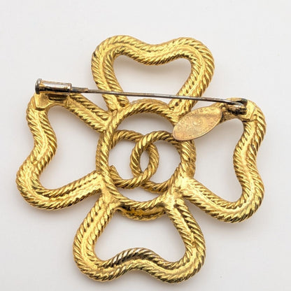 Chanel Brooch CC Logo Twisted Rope Sheer Clover Gold 28 Vintage — view 5