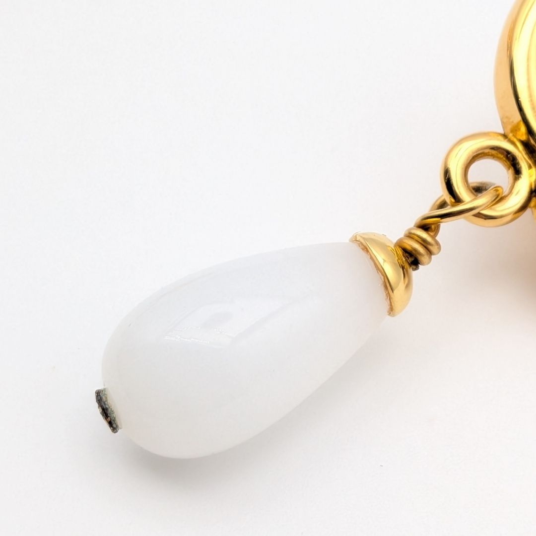 Chanel 95P Earrings CC Logo Turnlock Gold Faux Pearl Drop Swing Vintage — view 3