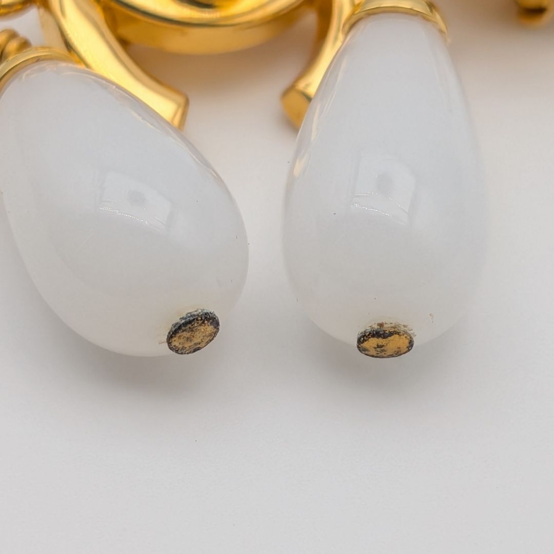 Chanel 95P Earrings CC Logo Turnlock Gold Faux Pearl Drop Swing Vintage — view 6