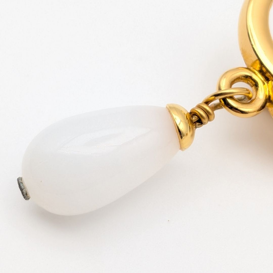 Chanel 95P Earrings CC Logo Turnlock Gold Faux Pearl Drop Swing Vintage — view 5