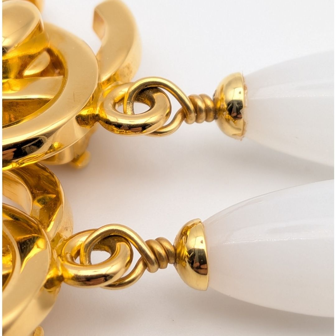 Chanel 95P Earrings CC Logo Turnlock Gold Faux Pearl Drop Swing Vintage — view 7