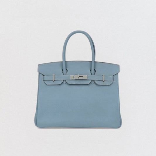 Hermes Birkin 30 Tote Epsom Blue Run Bleu Lin Silver Veau Handbag