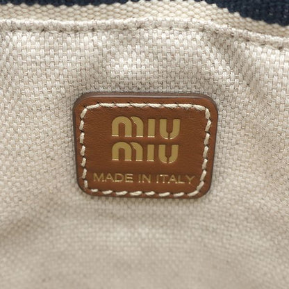 Miu Miu Handbag Drawstring Pouch Canvas Leather Navy Natural Gold Striped — view 7