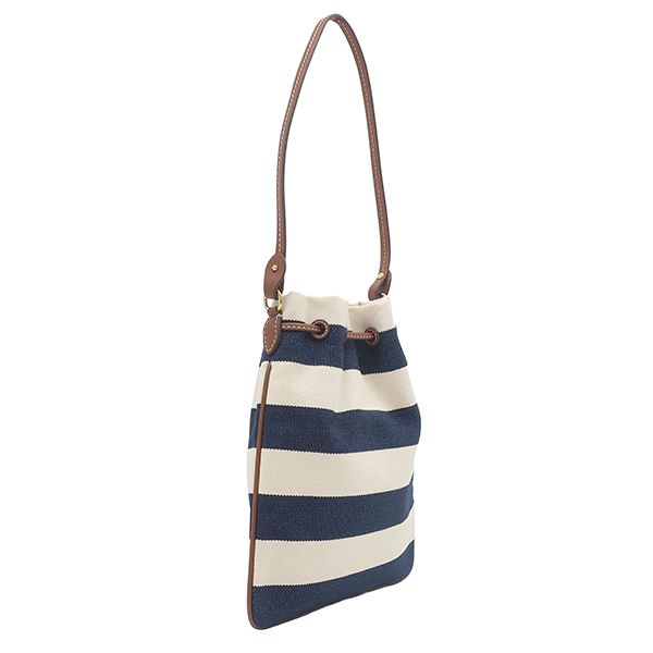 Miu Miu Handbag Drawstring Pouch Canvas Leather Navy Natural Gold Striped — view 2