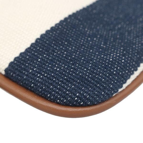 Miu Miu Handbag Drawstring Pouch Canvas Leather Navy Natural Gold Striped — view 4