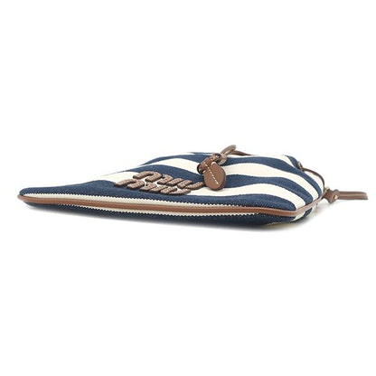 Miu Miu Handbag Drawstring Pouch Canvas Leather Navy Natural Gold Striped — view 3