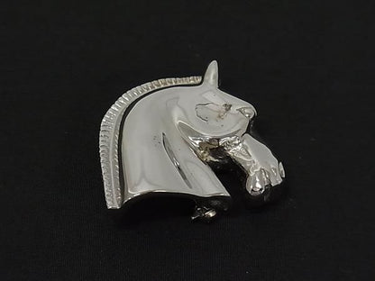 Hermes Cheval Horse Motif Brooch Pin Badge Silver