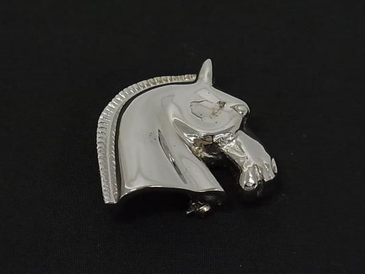 Hermes Cheval Horse Motif Brooch Pin Badge Silver