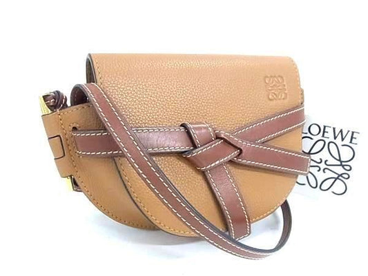 Loewe Gate Anagram Leather Crossbody Shoulder Bag Pochette Brown