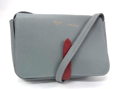 Celine Leather Crossbody Shoulder Bag Pochette Blue Gray