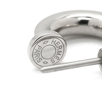 Hermes Earrings O'Kelly Metal Veau Swift Black Silver Cadena Shape Hoop — view 7