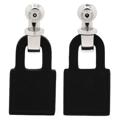 Hermes Earrings O'Kelly Metal Veau Swift Black Silver Cadena Shape Hoop — view 2