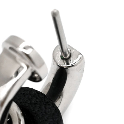 Hermes Earrings O'Kelly Metal Veau Swift Black Silver Cadena Shape Hoop — view 6