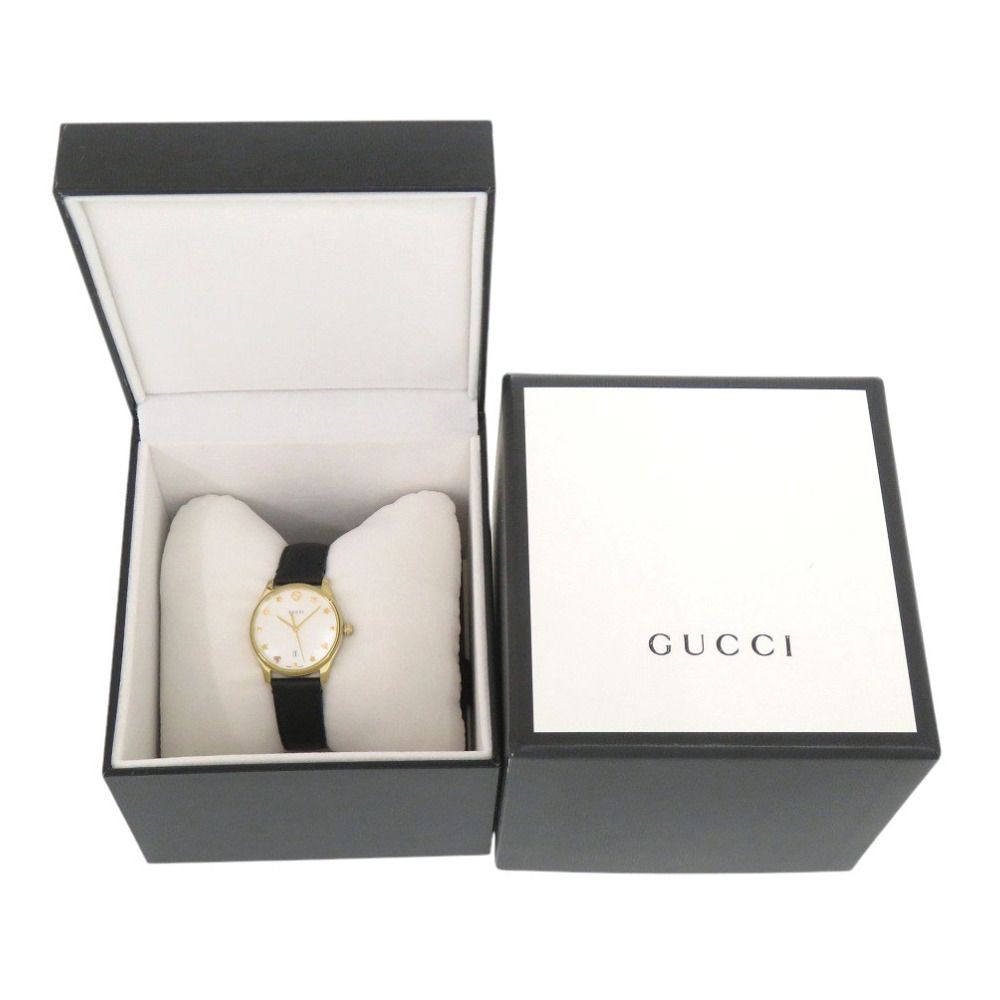 Gucci 126.5 SS Leather White Shell Black Quartz Watch Dial — view 2