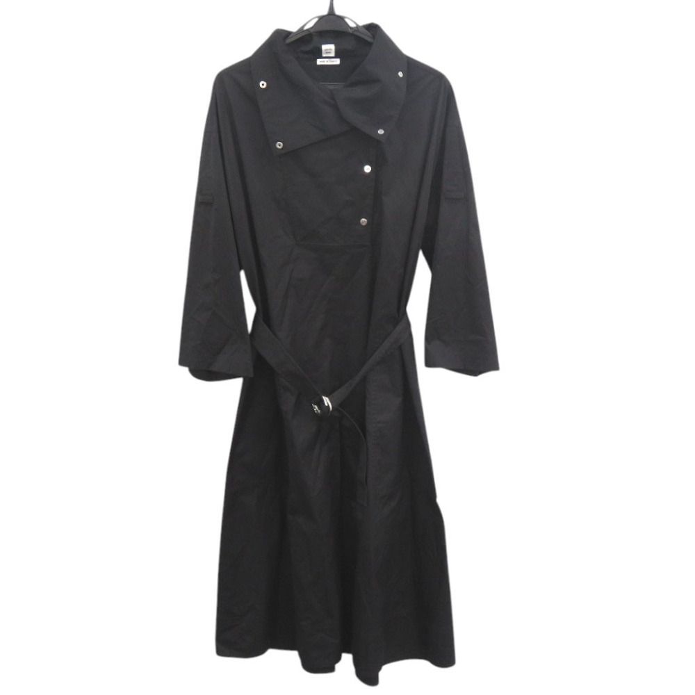 Hermes Sellier Buttons with Belt Cotton Black Loose Dress 40