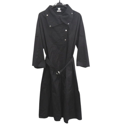 Hermes Sellier Buttons with Belt Cotton Black Loose Dress 40