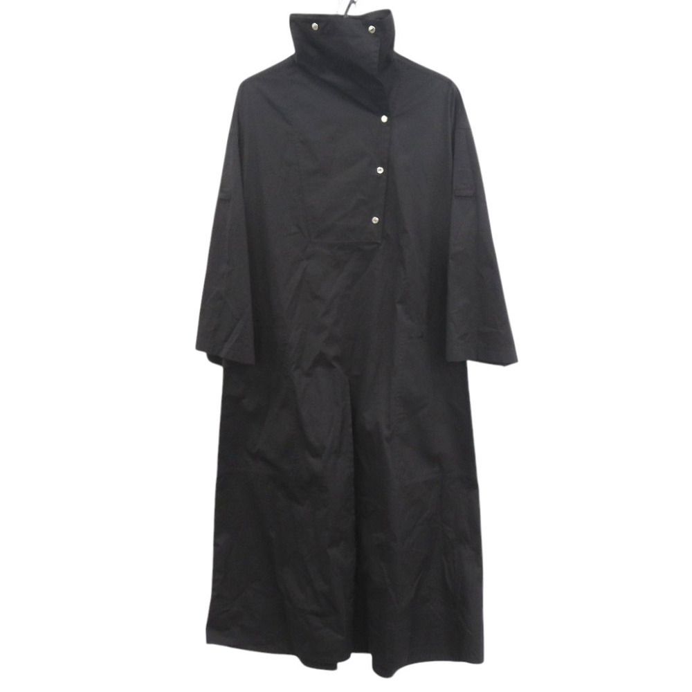 Hermes Sellier Buttons with Belt Cotton Black Loose Dress 40 — view 3