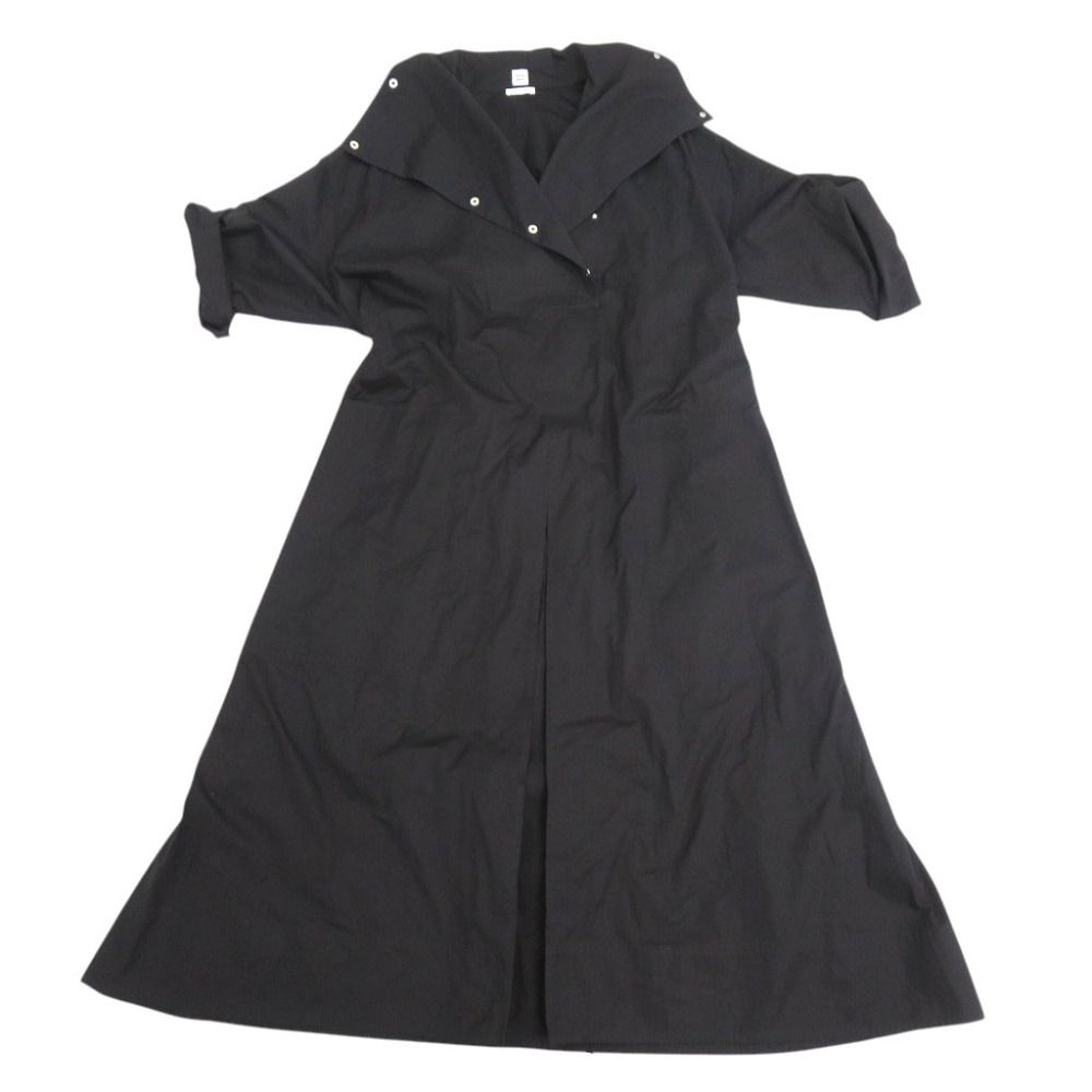Hermes Sellier Buttons with Belt Cotton Black Loose Dress 40 — view 4