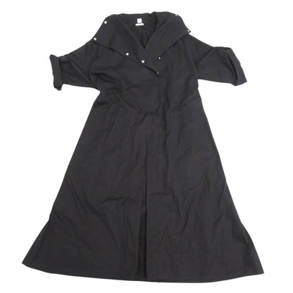 Hermes Sellier Buttons with Belt Cotton Black Loose Dress 40 — view 4