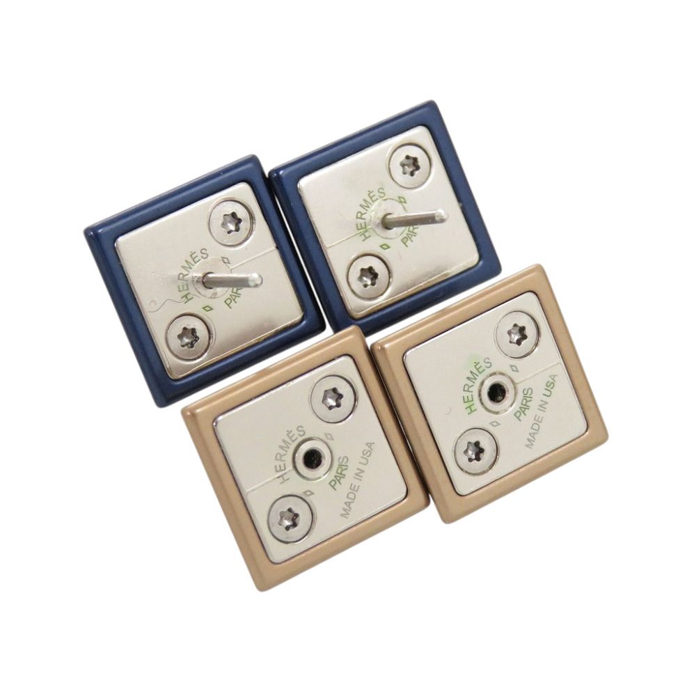 Hermes Medor Reversible Metal Navy Gold Earrings — view 5