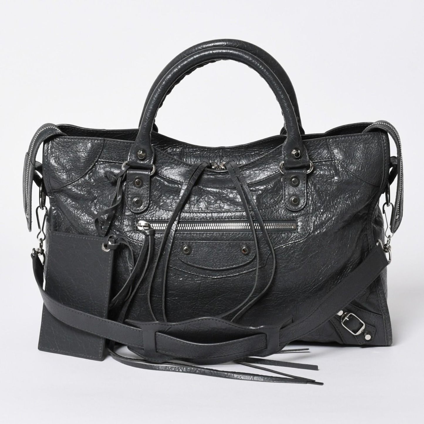 Balenciaga the City 2-Way Shoulder Bag Dark Gray Silver