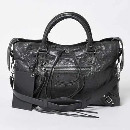 Balenciaga the City 2-Way Shoulder Bag Dark Gray Silver