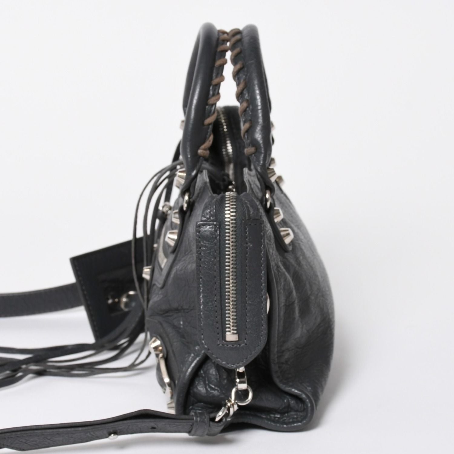 Balenciaga Classic Mini City 2-Way Shoulder Bag Dark Gray Silver — view 4