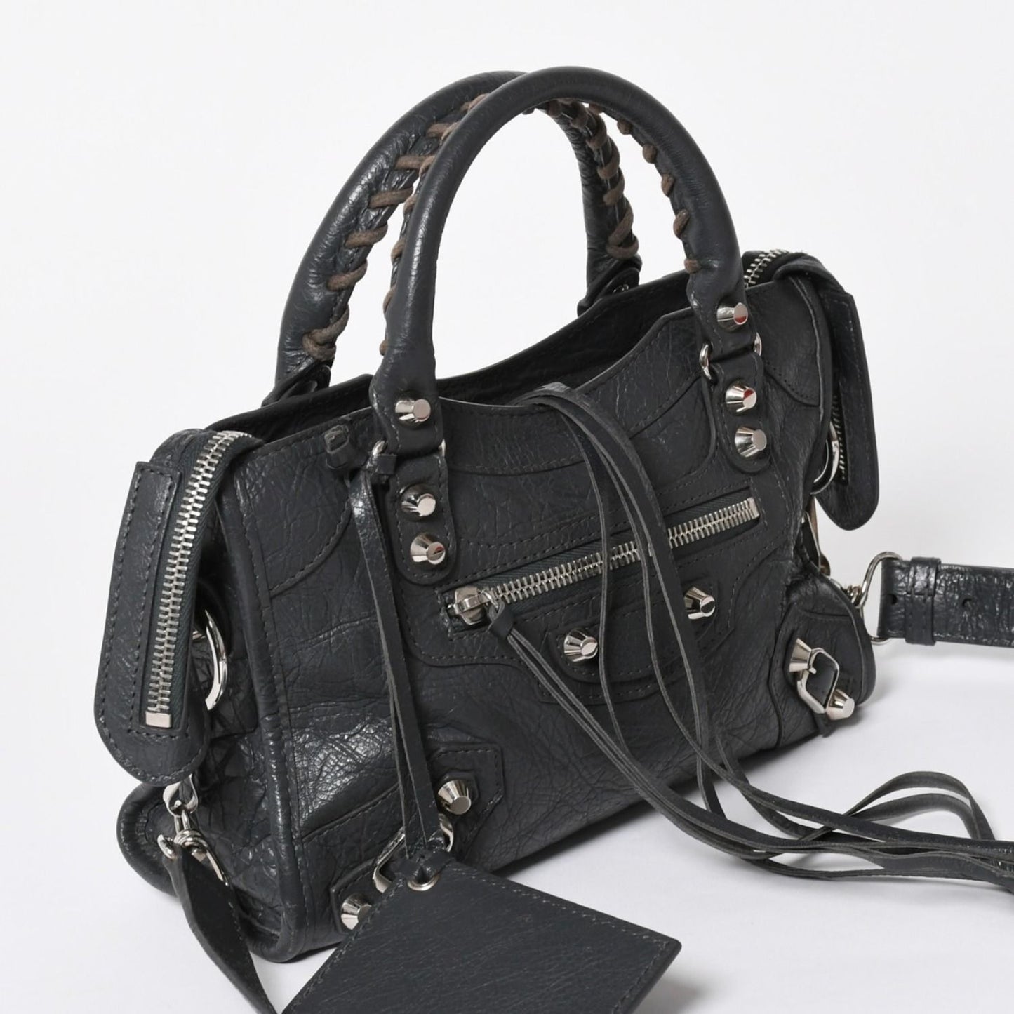 Balenciaga Classic Mini City 2-Way Shoulder Bag Dark Gray Silver — view 3