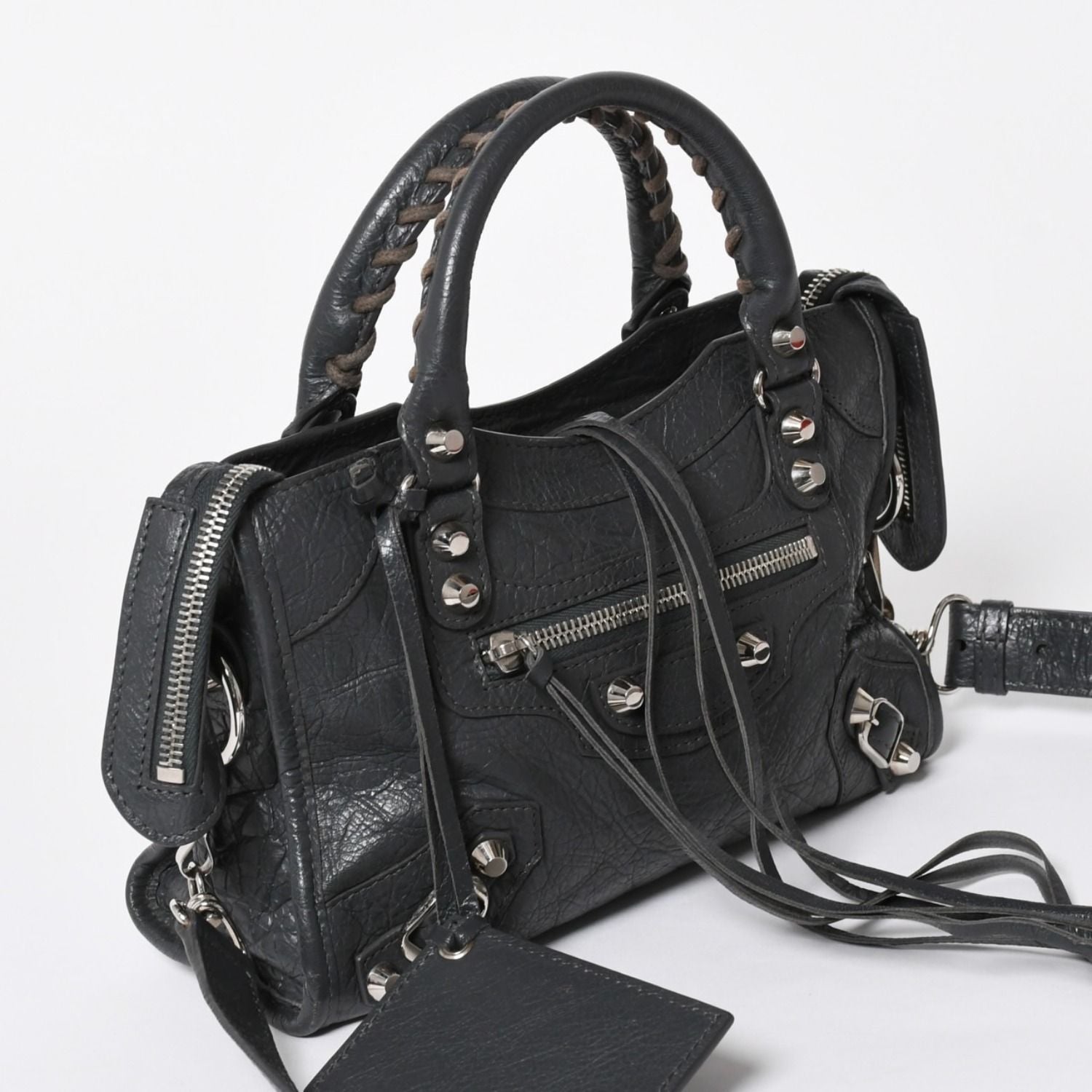 Balenciaga Classic Mini City 2-Way Shoulder Bag Dark Gray Silver — view 3