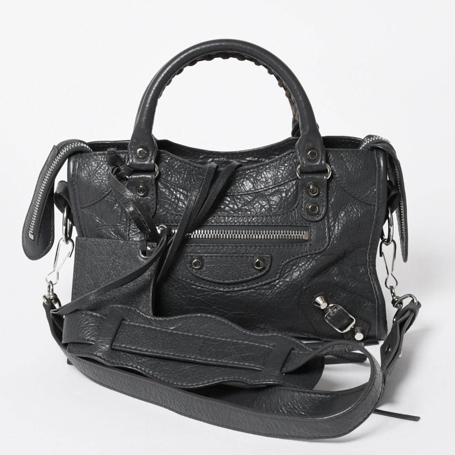 Balenciaga Classic Mini City 2-Way Shoulder Bag Dark Gray Silver