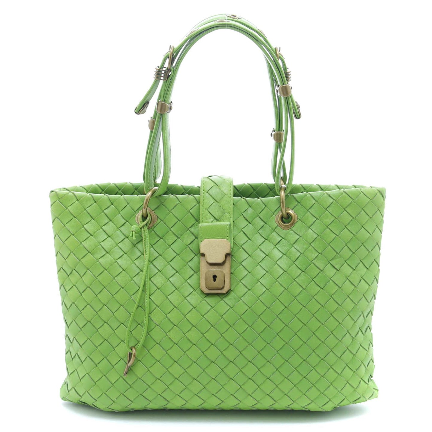 Bottega Veneta Intrecciato Capri Handbag Green Leather