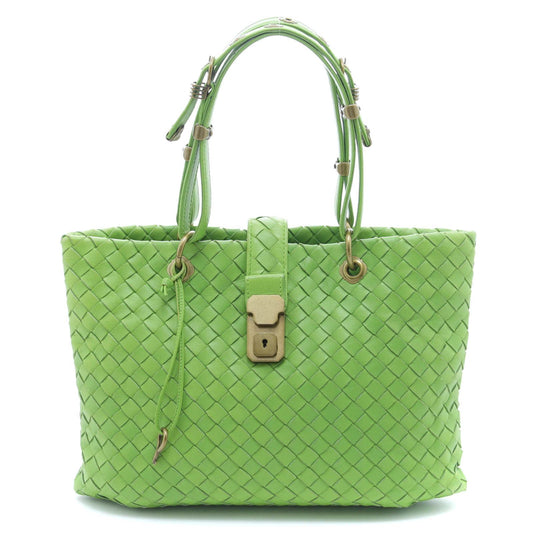 Bottega Veneta Intrecciato Capri Handbag Green Leather