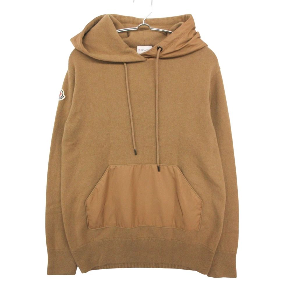 Moncler Hoodie Long Sleeve Wool Cashmere Blend Trim Pullover Arm Logo Patch