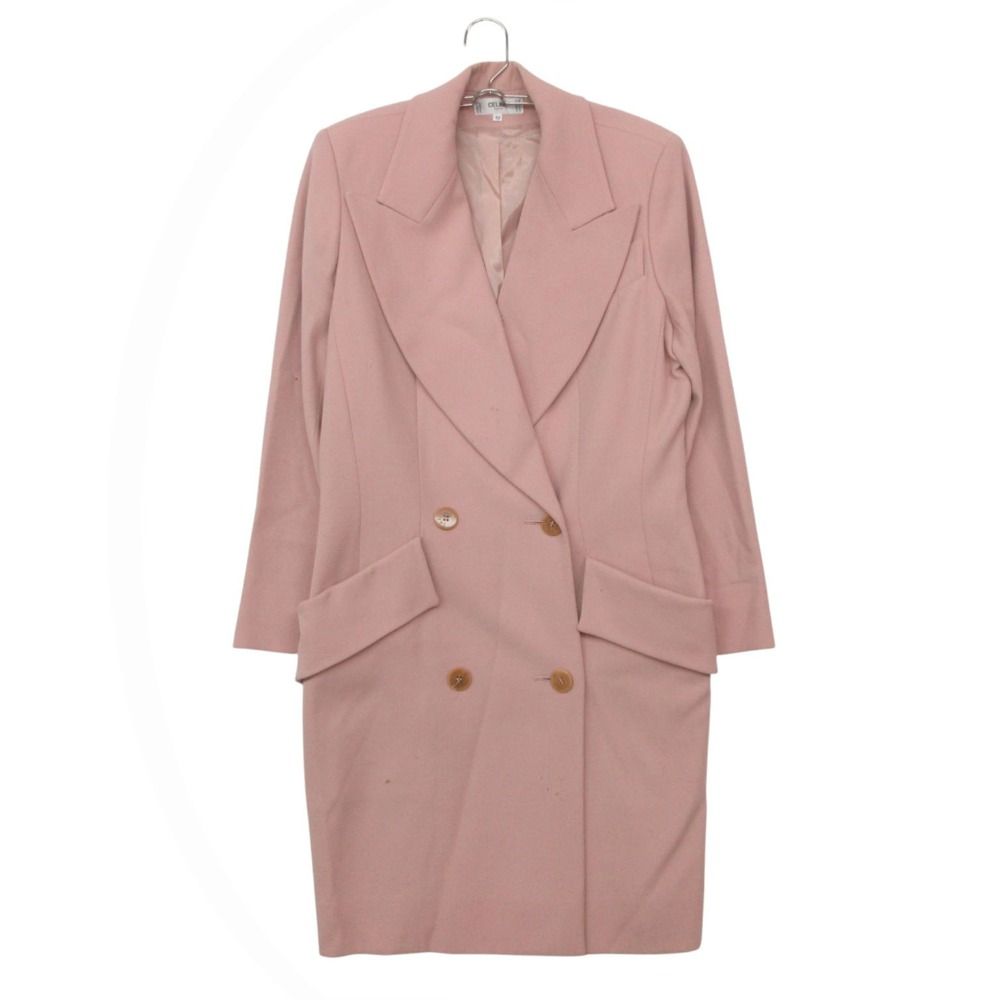 Celine Chesterfield Jacket Long Length Double Breasted Peak Lapel Pink