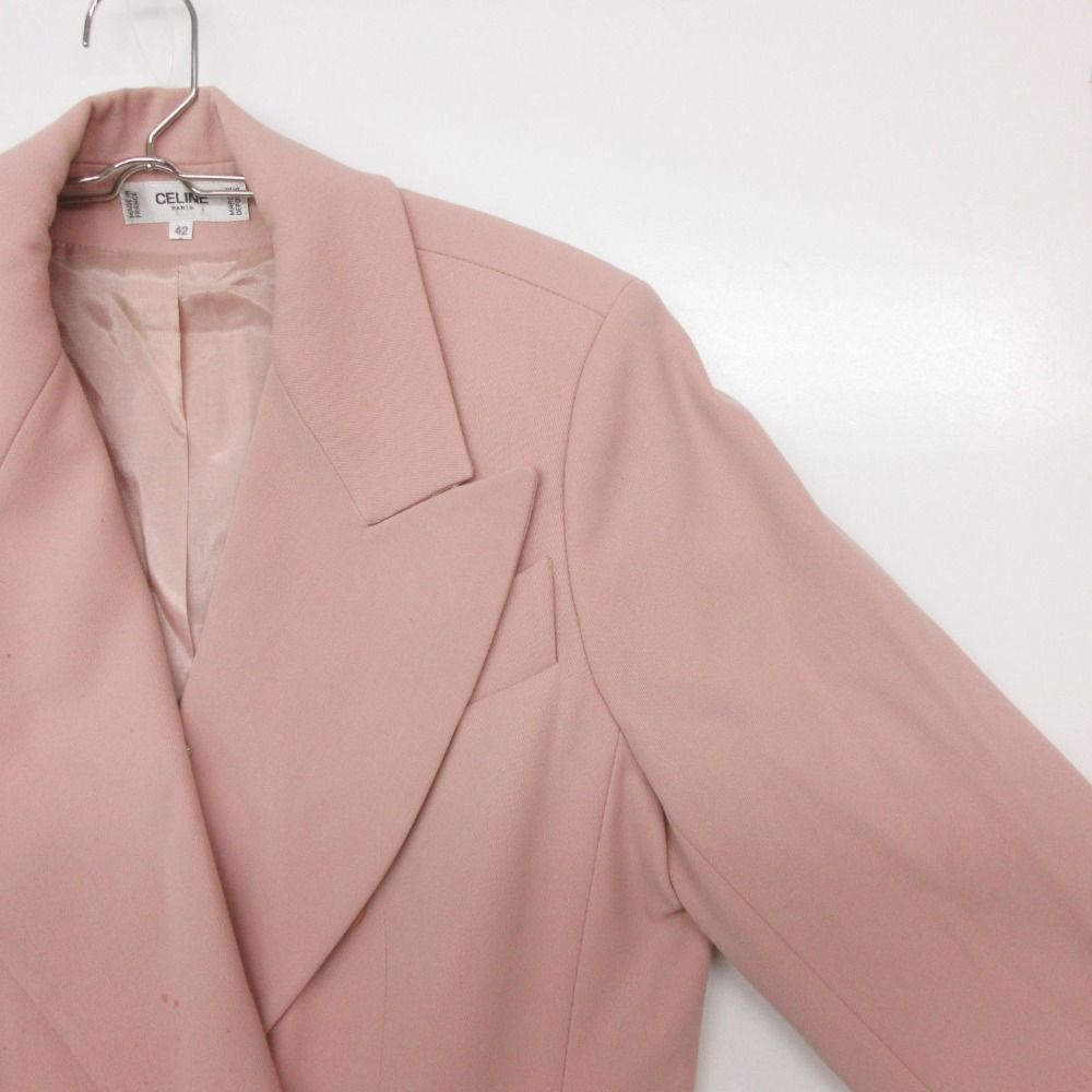 Celine Chesterfield Jacket Long Length Double Breasted Peak Lapel Pink — view 4