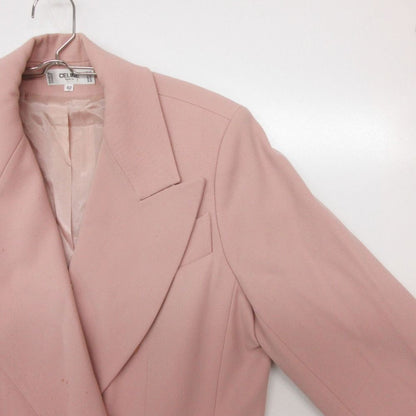 Celine Chesterfield Jacket Long Length Double Breasted Peak Lapel Pink — view 4