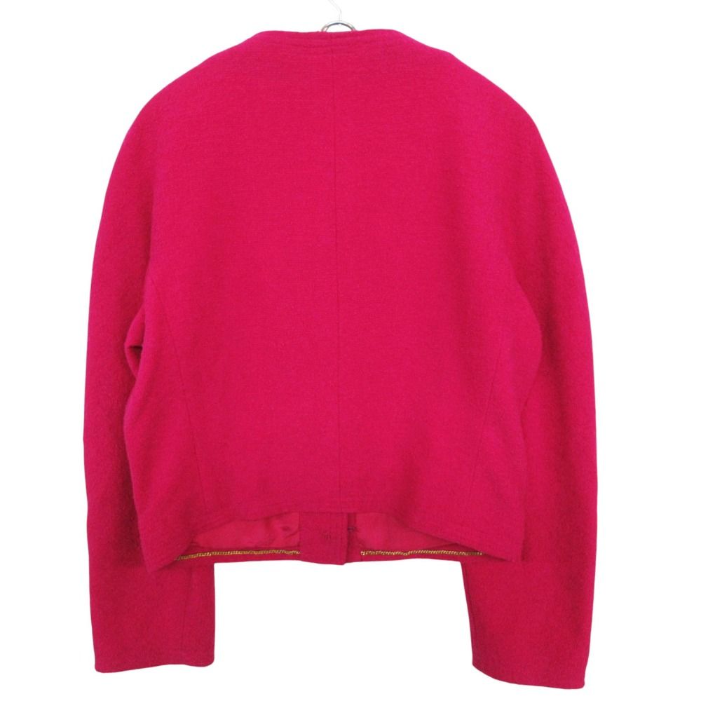 Chanel Collarless Jacket Tweed Gold Button Cropped Front Opening Lined Pink — view 2