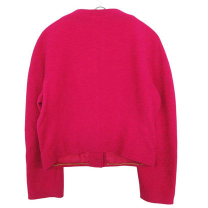 Chanel Collarless Jacket Tweed Gold Button Cropped Front Opening Lined Pink — view 2