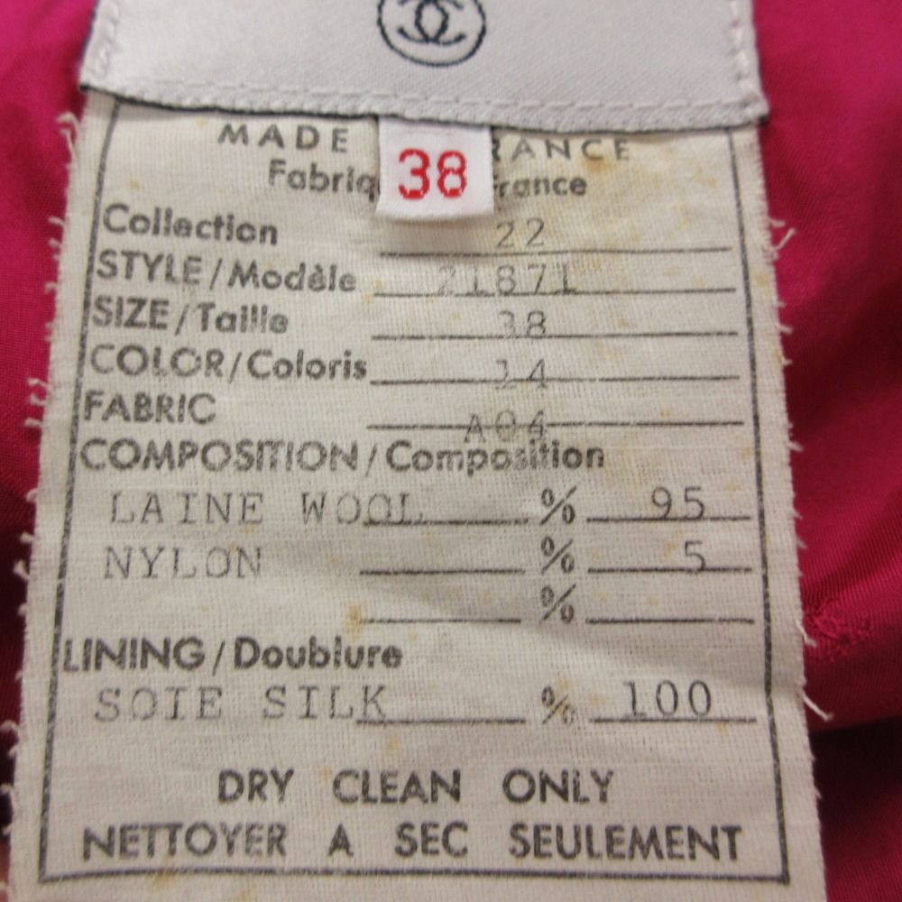 Chanel Collarless Jacket Tweed Gold Button Cropped Front Opening Lined Pink — view 4
