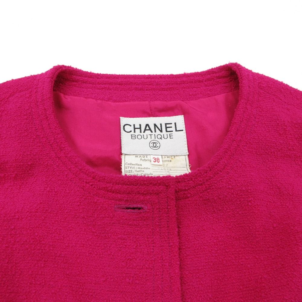 Chanel Collarless Jacket Tweed Gold Button Cropped Front Opening Lined Pink — view 5