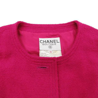 Chanel Collarless Jacket Tweed Gold Button Cropped Front Opening Lined Pink — view 5