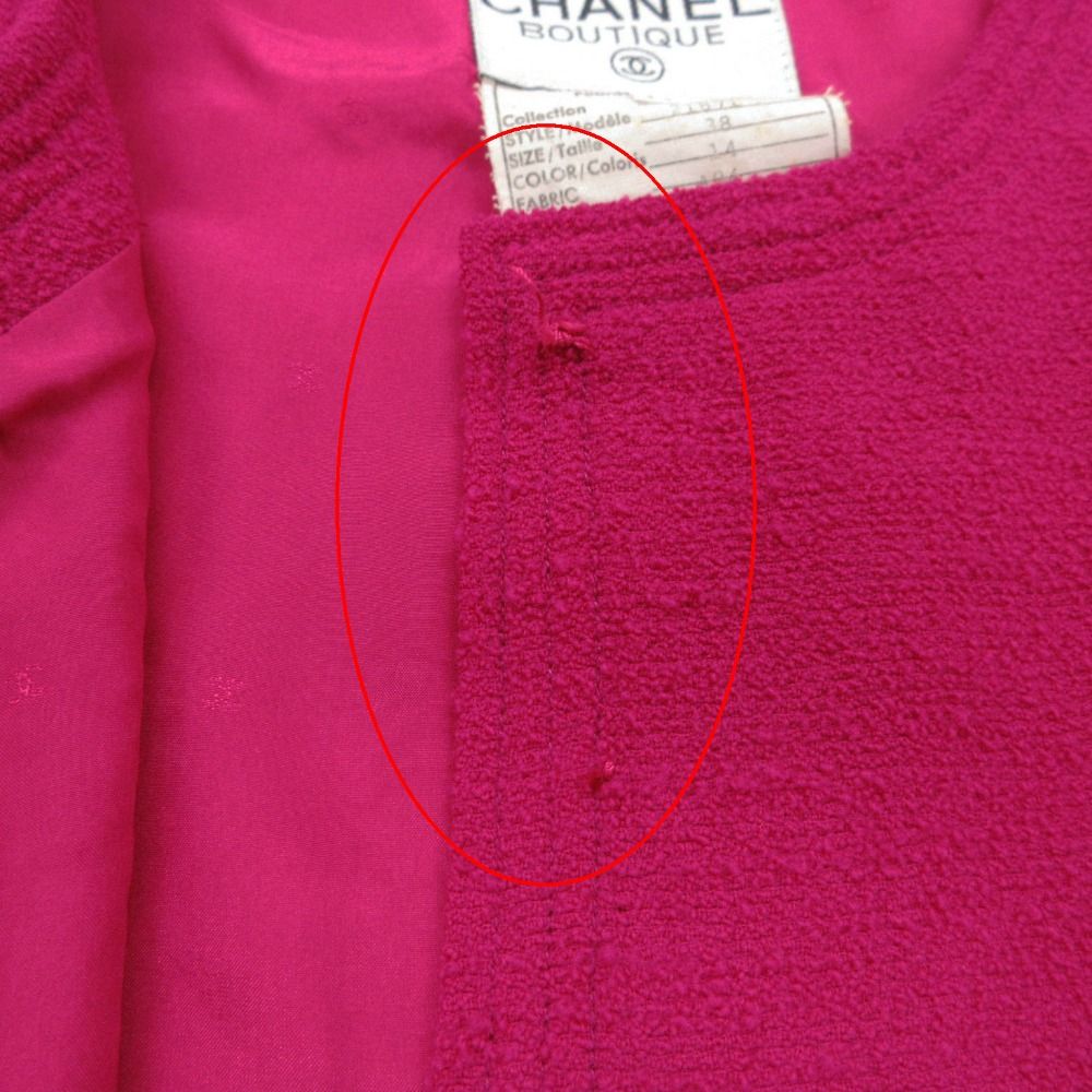 Chanel Collarless Jacket Tweed Gold Button Cropped Front Opening Lined Pink — view 7
