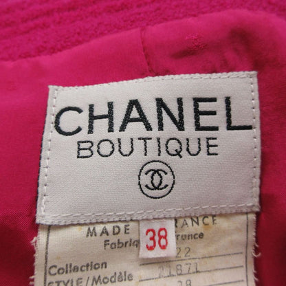 Chanel Collarless Jacket Tweed Gold Button Cropped Front Opening Lined Pink — view 3