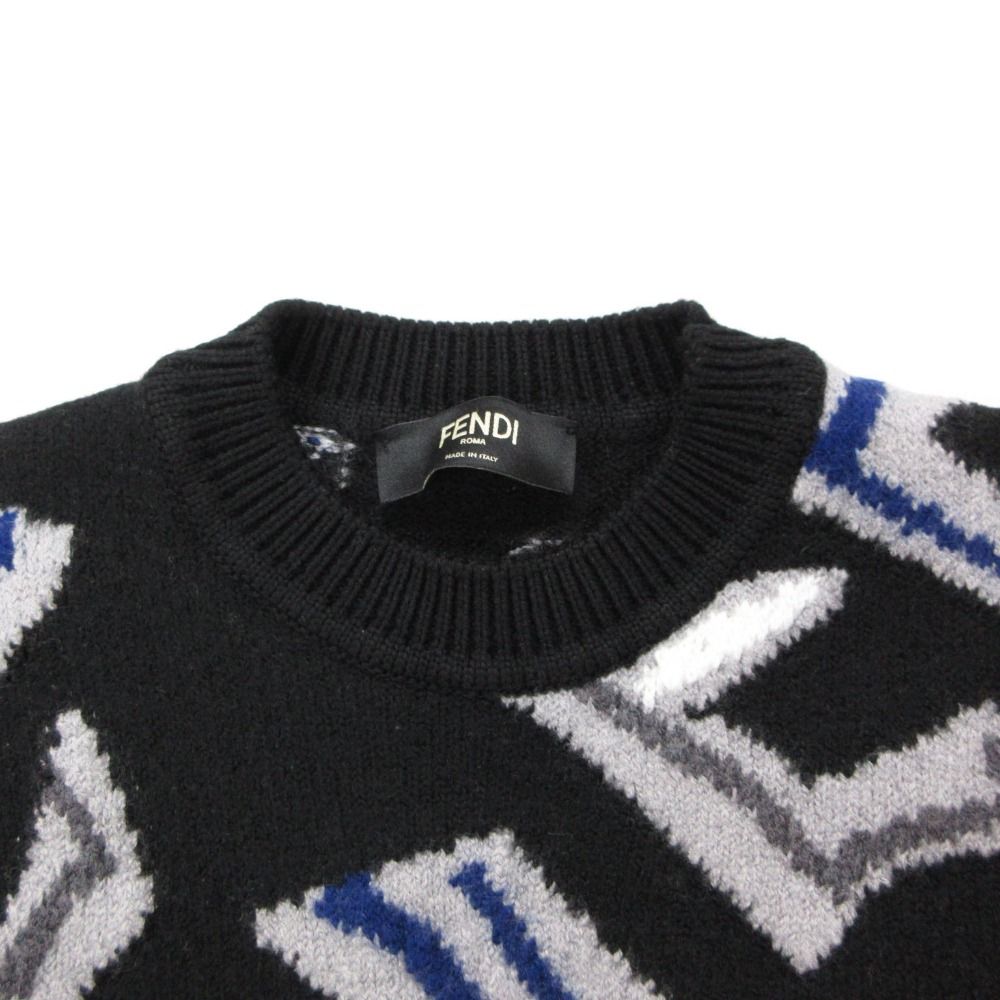 Fendi Knit Sweater Long Sleeve FF Fragment Pullover Top Crew Neck Black — view 2