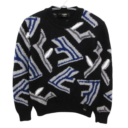 Fendi Knit Sweater Long Sleeve FF Fragment Pullover Top Crew Neck Black