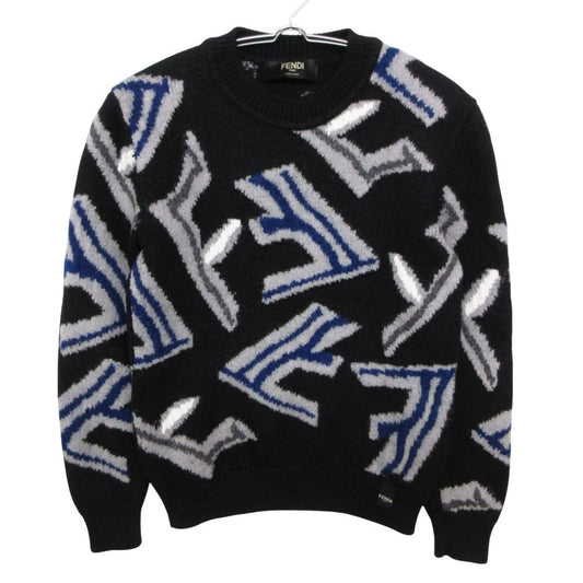 Fendi Knit Sweater Long Sleeve FF Fragment Pullover Top Crew Neck Black