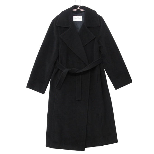 Max Mara Coat Manuela Long Cashmere Blend Wrap Jacket with Belt Black
