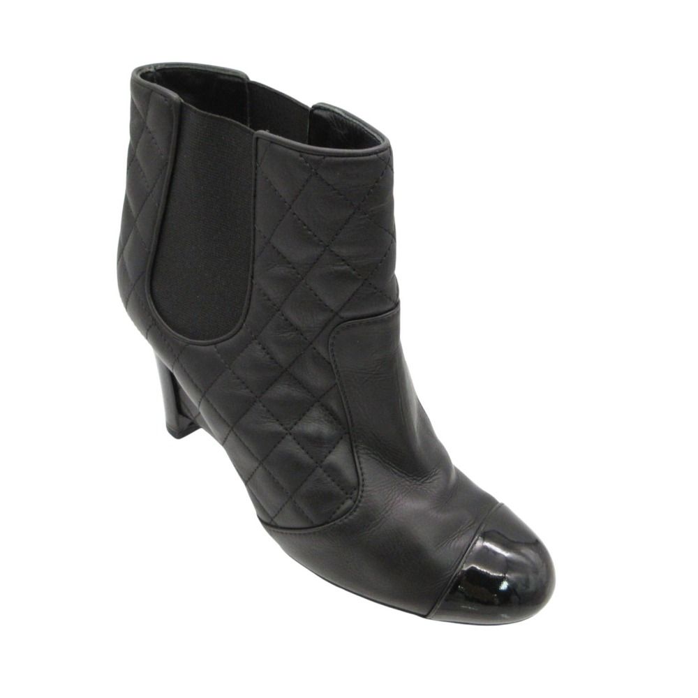 Chanel Boots Booties Short Wedge Sole Quilted Cap Toe Side Gore Leather Shoes — view 7