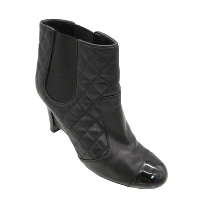 Chanel Boots Booties Short Wedge Sole Quilted Cap Toe Side Gore Leather Shoes — view 7