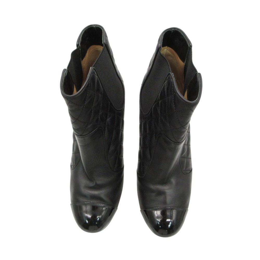 Chanel Boots Booties Short Wedge Sole Quilted Cap Toe Side Gore Leather Shoes — view 3